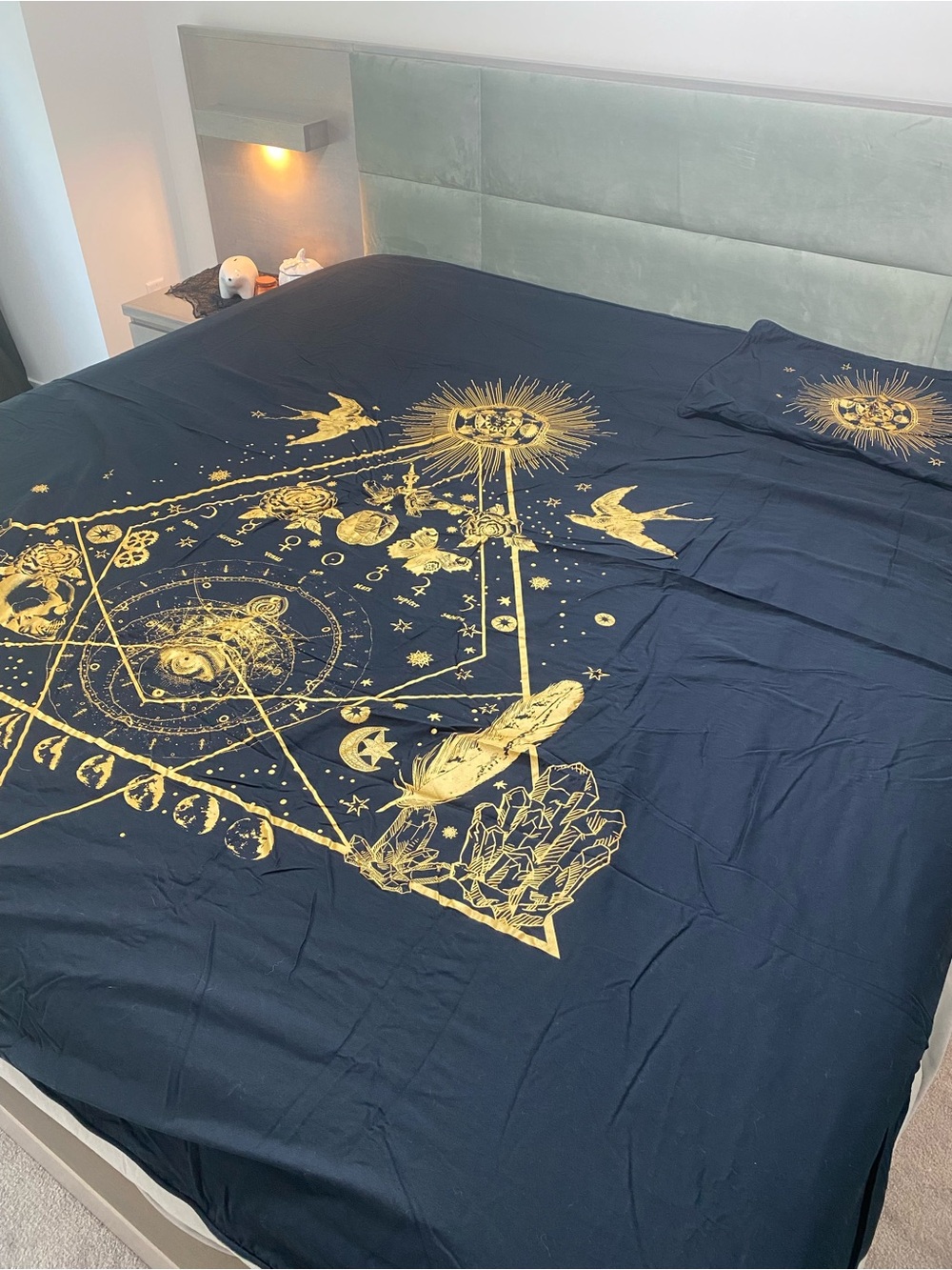 Celestial Gold Moonphase Duvet Cover - Black